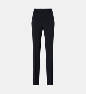 Pantalon droit à rayures en laine mélangée - Pinko - Blanc et bleu
