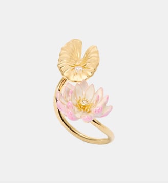 Bague ajustable nymphéa rose et lotus doré - Les Néréides - Rose