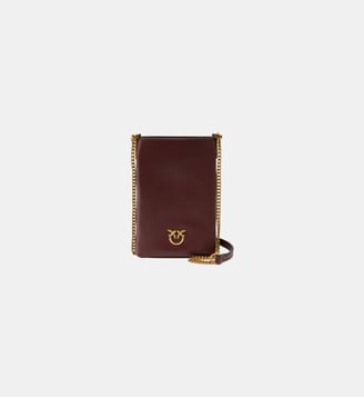 étui pour smartphone à bandoulière en cuir - Pinko - Vin bourgogne et or antique
