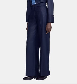 Pantalon droit strassé en laine - Sandro - Marine