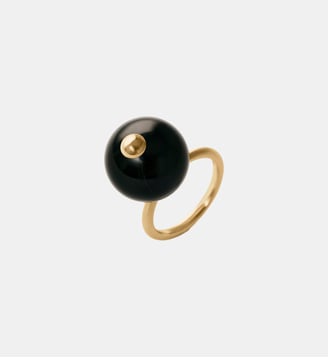 Bague plaquée or jaune avec finition brossée et agate noire Aristocrazy
