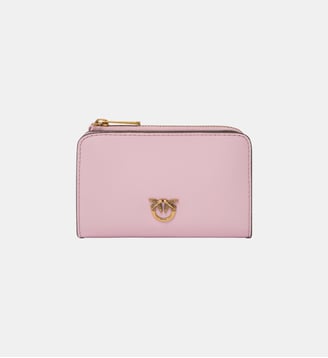 Mini portefeuille en cuir avec love birds - Pinko - Rose clair