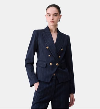 Blazer Double-Breasted à Rayures - Liu Jo - Bleu à rayures craie