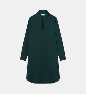Robe col chemise crêpe fluide - Lacoste - Vert