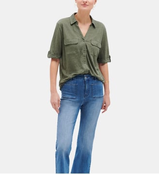 Chemise estela 100% lin - Motif uni - Coupe droite - Caroll - Kaki
