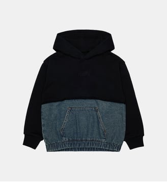 Sweat à capuche en molleton et denim - MM6 Maison Margiela - Denim bleu