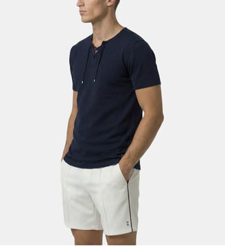 T-Shirt Col V En Maille Fine À Lacets - Ron Dorff - Bleu marine