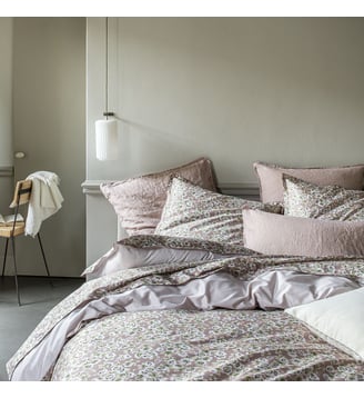 Housse de couette imprimée en satin de coton, BLOSSOM - Alexandre Turpault - Rose