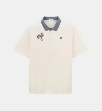 Polo manches courtes en jersey de coton broderie coq - Serge Blanco - Blanc cassé