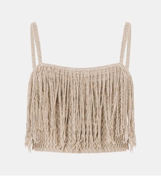 Haut cropped en maille frangée - Pinko - Gris clair