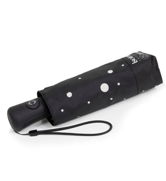 Parapluie solide, déperlant, large couverture 98 cm, mini 21cm et automatique - Isotoner - Pois noir et jaune
