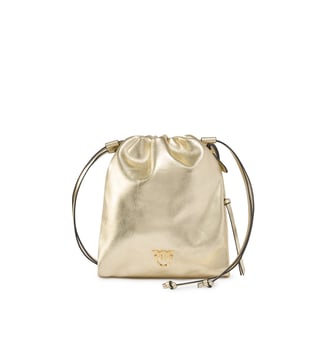 Mini sac souple en daim laminé avec logo love birds - Pinko - Doré