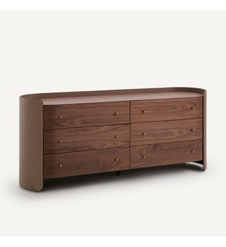 Commode 6 tiroirs plaqué noyer et cuir - AM.PM - Noyer