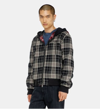 Blouson bomber à carreaux avec intérieur effet teddy - Diesel - Gris et noir