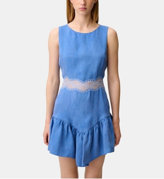 Robe courte fluide dentelle - Claudie Pierlot - Bleu amsterdam