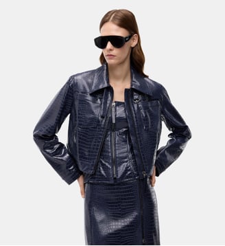 Blouson d’aviateur façon croco - Pinko - Bleu veste marin