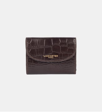 Portefeuille dos à dos cuir embossé croco - Lancaster - Marron foncé