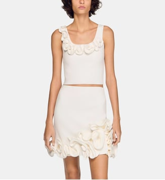 Débardeur court en maille à fleurs - Sandro - Blanc