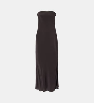 Robe longue bandeau en crêpe de chine viscose et soie - Pinko - Marron très foncé