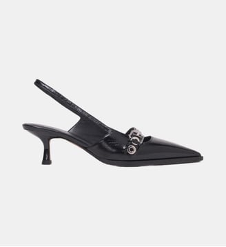 Escarpins en cuir à bride et œillets - Maje - Noir