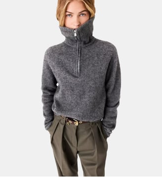 Pull à col zippé en yack - Maje - Gris