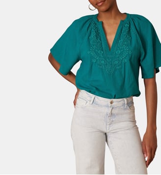 Blouse Poker En Coton - Maison 123 - Bleu pétrole