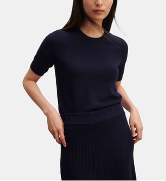 Pull droit manches courtes en cachemire  - Bompard - Bleu marine 1