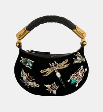 Sac Ebene Mini Insect en velours brodé - Balmain - Noir
