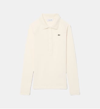 Polo manches longues maille côtelée slim fit - Lacoste - Blanc