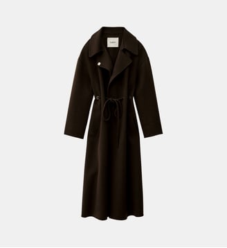 Manteau Kate fluide long en laine brossée - Ba&sh - Chocolat