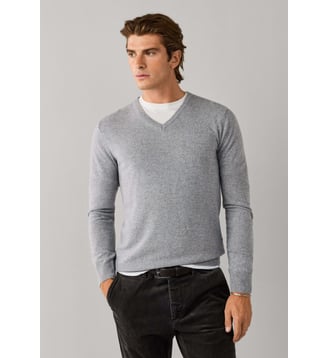 Pull En Laine Mérinos-Cachemire À Col V - Hackett London - Putty beige