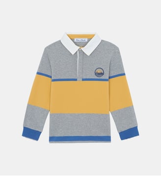 Polo -  moyen coton col pointu rayures - Tartine Et Chocolat - Gris clair
