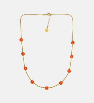 Collier  Prairie avec fleurs à perles Miyuki - Les Cléias - Orange