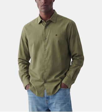 Chemise manches longues patch logo en coton stretch - Serge Blanco - Kaki