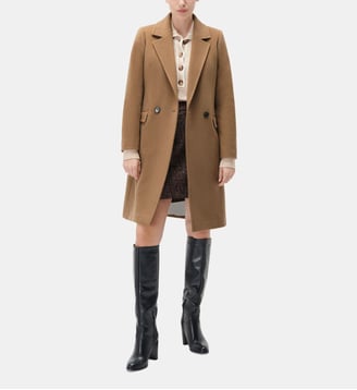 Manteau gregory - Motif uni - Laine recyclee - Coupedroite - Caroll - Camel