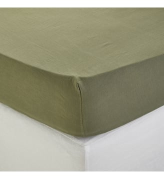 Drap Housse  Lin lavé légèrement froissé - Madura - Kaki grisé