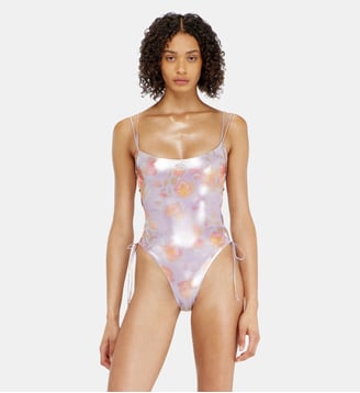 Maillot de bain à lacets motif floral métallisé - Diesel - Lilas