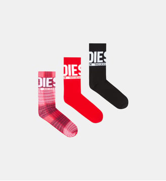 Lot de trois paires de chaussettes en coton avec logo - Diesel - Rouge foncé