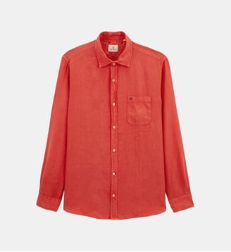Chemise manches longues unie en lin - Serge Blanco - Rouille
