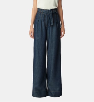 Jean large taille haute ceinturé - Ikks - Bleu pétrole