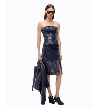 Top bustier zippé embossé crocodile - Pinko - Bleu veste marin