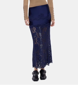 Jupe midi en dentelle et jersey - Rabanne - Bleu