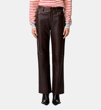 Pantalon droit cuir bouton doré - Claudie Pierlot - Marron