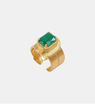 Bague ajustable   doré à l'or fin - Soleil - Satellite - Vert
