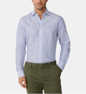 Chemise Coupe Ajustée À Rayures En Lin-Coton - Hackett London - Bleu vif