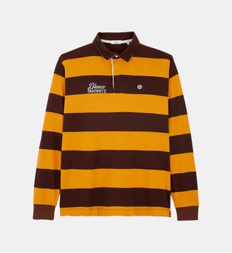 Polo de rugby manches longues rayé broderie O BIARRITZ - Serge Blanco - Marron