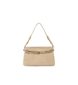 Grand sac porté épaule belt bag big en daim - Pinko - Beige et gris fumée doré antique