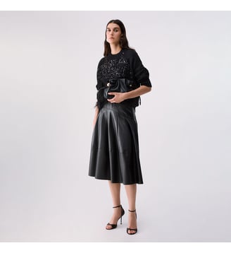 Jupe midi en tissu enduit - Liu Jo - Noir