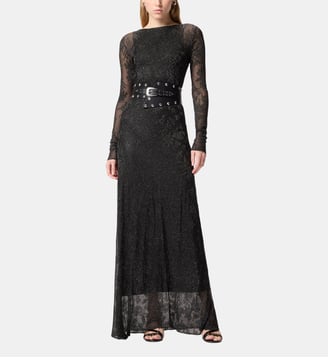 Robe longue avec maille filet et dentelle florale Pinko