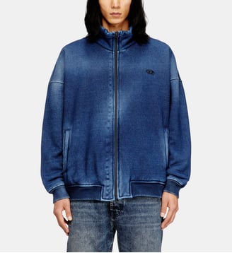 Veste zippée effet denim doublée teddy - Diesel - Bleu